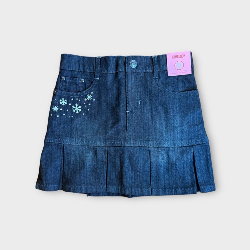 Gymboree 2010 Snowflake Embroidered Rhinestone Black Denim Pleated Skirt